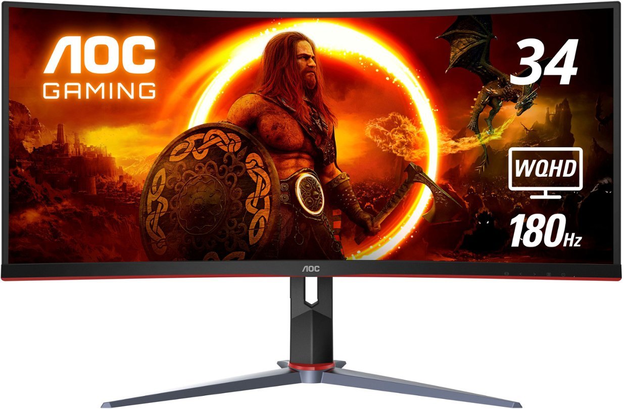 AOC - CU34G2XP 34" VA Curved Gaming Monitor, WQHD (3440x1440), 180Hz, 1ms, Freesync, HDR 400 - Black